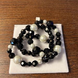 Black & Pearl Stretch Bracelet Set